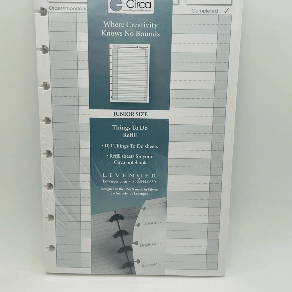 NWT Levenger Circa 100 To-Do Refill Sheets Junior Size 5.5” x 8.5”
